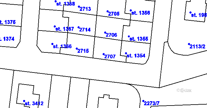 Parcela st. 2707 v KÚ Humpolec, Katastrální mapa