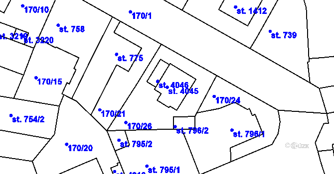 Parcela st. 4045 v KÚ Humpolec, Katastrální mapa