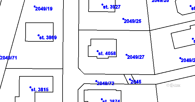 Parcela st. 4058 v KÚ Humpolec, Katastrální mapa