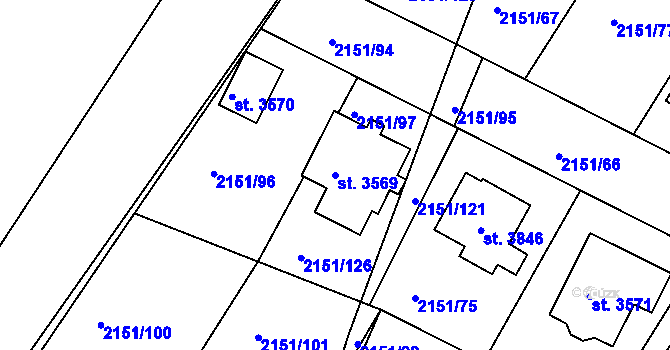 Parcela st. 3569 v KÚ Humpolec, Katastrální mapa
