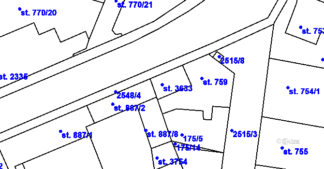 Parcela st. 3633 v KÚ Humpolec, Katastrální mapa