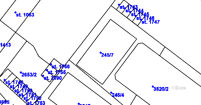 Parcela st. 245/7 v KÚ Humpolec, Katastrální mapa