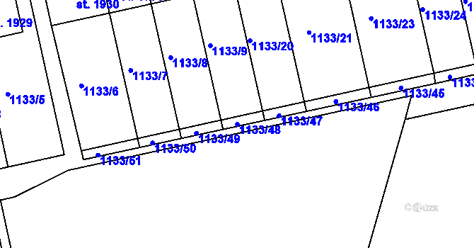 Parcela st. 1133/48 v KÚ Humpolec, Katastrální mapa