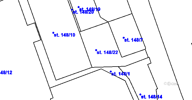 Parcela st. 148/22 v KÚ Humpolec, Katastrální mapa