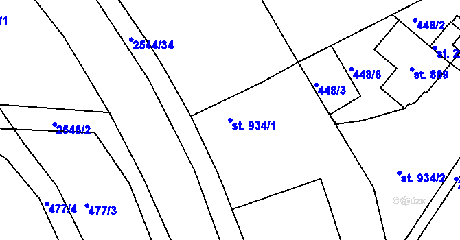 Parcela st. 934/1 v KÚ Humpolec, Katastrální mapa