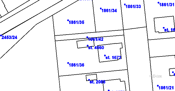 Parcela st. 4060 v KÚ Humpolec, Katastrální mapa