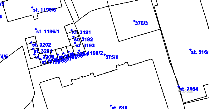 Parcela st. 375/1 v KÚ Humpolec, Katastrální mapa