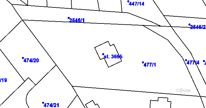Parcela st. 3665 v KÚ Humpolec, Katastrální mapa
