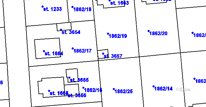 Parcela st. 3657 v KÚ Humpolec, Katastrální mapa