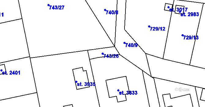 Parcela st. 743/26 v KÚ Humpolec, Katastrální mapa