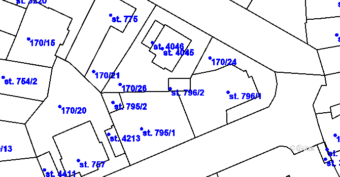 Parcela st. 796/2 v KÚ Humpolec, Katastrální mapa
