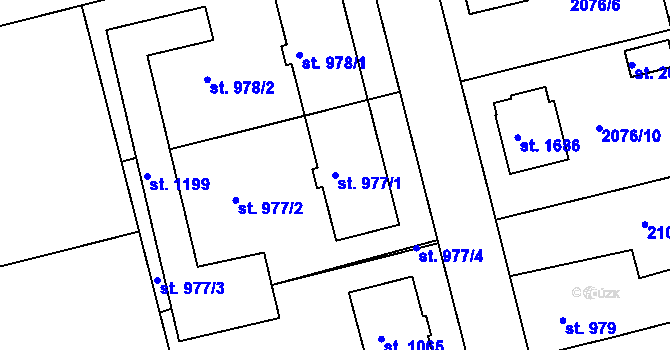 Parcela st. 977/1 v KÚ Humpolec, Katastrální mapa