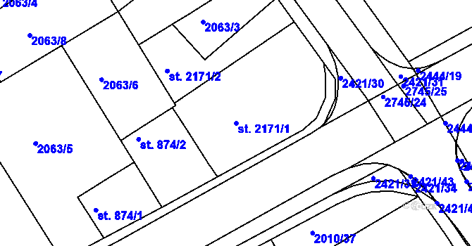Parcela st. 2171/1 v KÚ Humpolec, Katastrální mapa