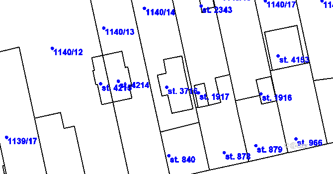 Parcela st. 3716 v KÚ Humpolec, Katastrální mapa