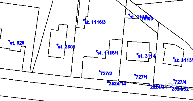 Parcela st. 1116/1 v KÚ Humpolec, Katastrální mapa