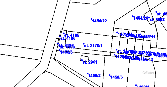 Parcela st. 2170/1 v KÚ Humpolec, Katastrální mapa