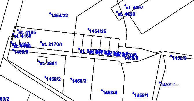 Parcela st. 2170/4 v KÚ Humpolec, Katastrální mapa