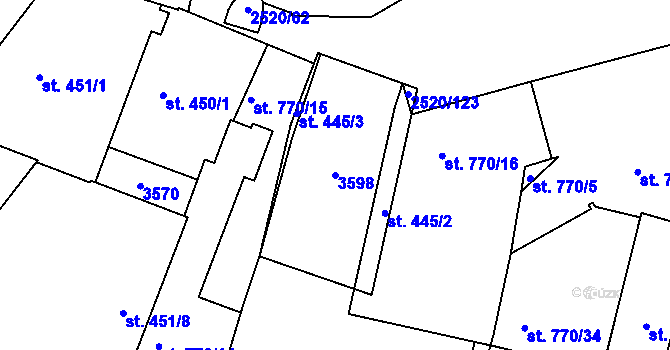 Parcela st. 3598 v KÚ Humpolec, Katastrální mapa
