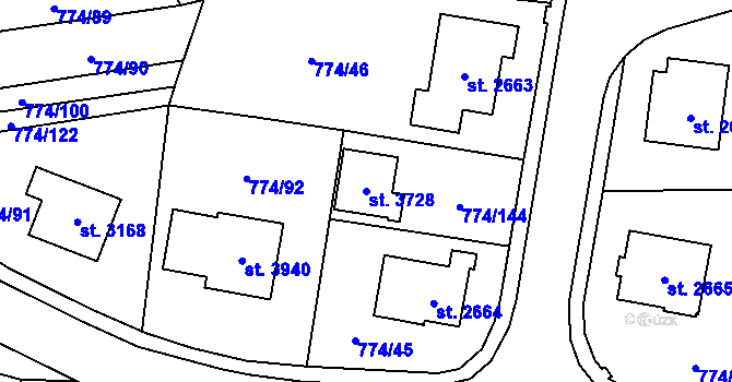 Parcela st. 3728 v KÚ Humpolec, Katastrální mapa
