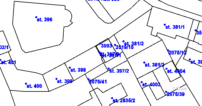 Parcela st. 397/1 v KÚ Humpolec, Katastrální mapa