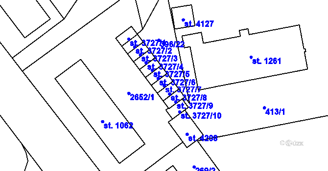Parcela st. 3727/7 v KÚ Humpolec, Katastrální mapa