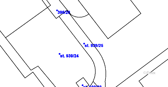 Parcela st. 939/25 v KÚ Humpolec, Katastrální mapa