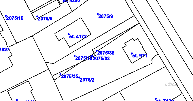 Parcela st. 2075/36 v KÚ Humpolec, Katastrální mapa