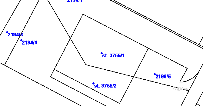 Parcela st. 3755/1 v KÚ Humpolec, Katastrální mapa