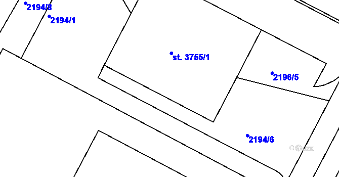 Parcela st. 3755/2 v KÚ Humpolec, Katastrální mapa
