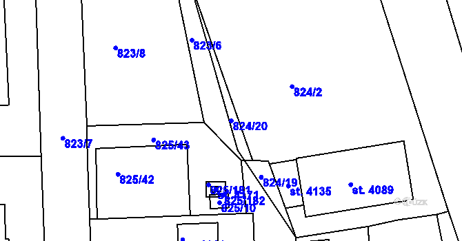 Parcela st. 824/20 v KÚ Humpolec, Katastrální mapa