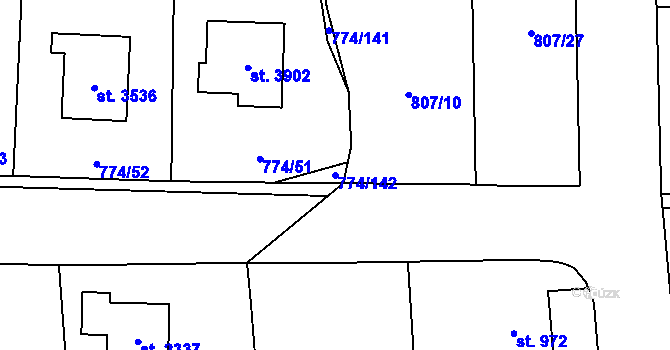 Parcela st. 774/142 v KÚ Humpolec, Katastrální mapa