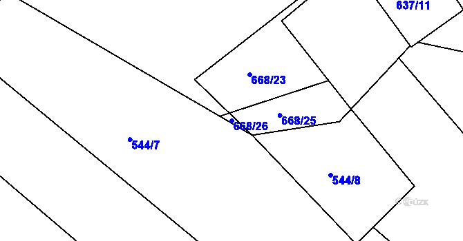 Parcela st. 668/26 v KÚ Humpolec, Katastrální mapa
