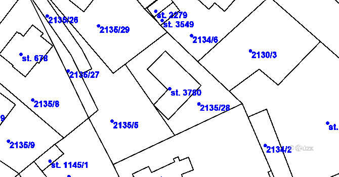Parcela st. 3780 v KÚ Humpolec, Katastrální mapa