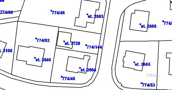 Parcela st. 774/144 v KÚ Humpolec, Katastrální mapa