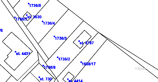 Parcela st. 3787 v KÚ Humpolec, Katastrální mapa