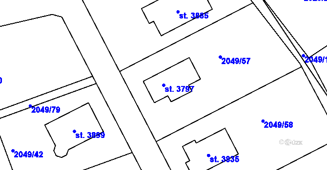 Parcela st. 3797 v KÚ Humpolec, Katastrální mapa