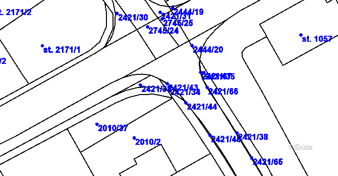 Parcela st. 2421/34 v KÚ Humpolec, Katastrální mapa
