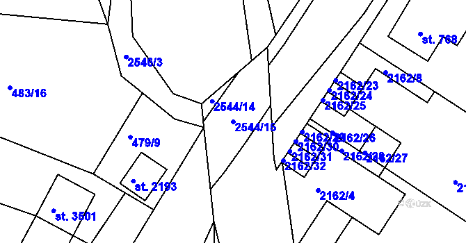 Parcela st. 2544/15 v KÚ Humpolec, Katastrální mapa