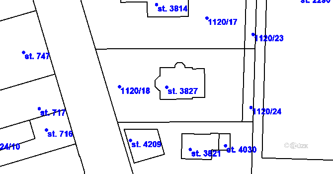 Parcela st. 3827 v KÚ Humpolec, Katastrální mapa