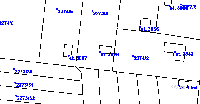 Parcela st. 3829 v KÚ Humpolec, Katastrální mapa