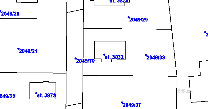 Parcela st. 3832 v KÚ Humpolec, Katastrální mapa
