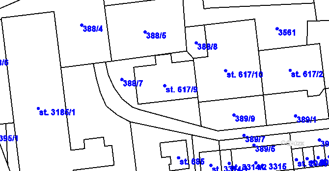 Parcela st. 617/9 v KÚ Humpolec, Katastrální mapa