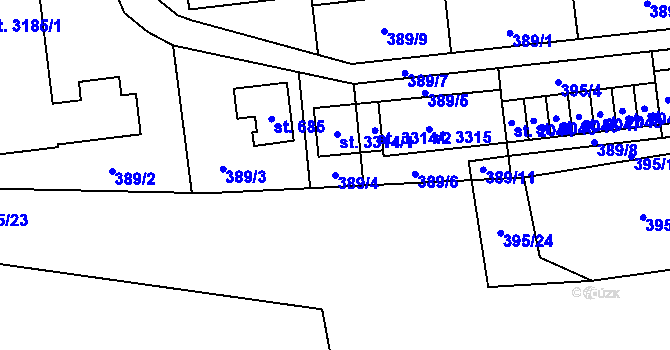 Parcela st. 389/4 v KÚ Humpolec, Katastrální mapa