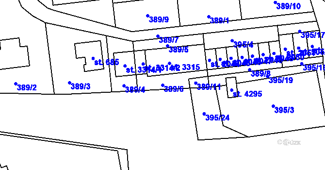 Parcela st. 389/6 v KÚ Humpolec, Katastrální mapa