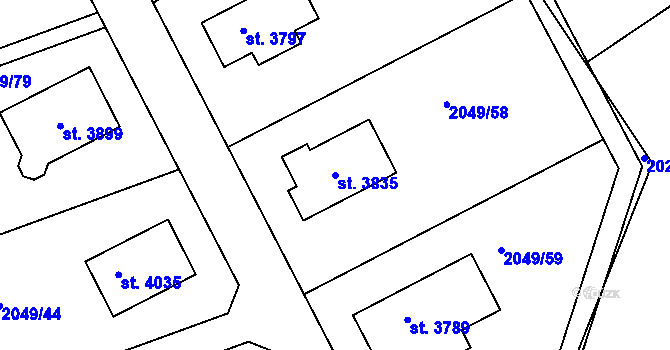 Parcela st. 3835 v KÚ Humpolec, Katastrální mapa