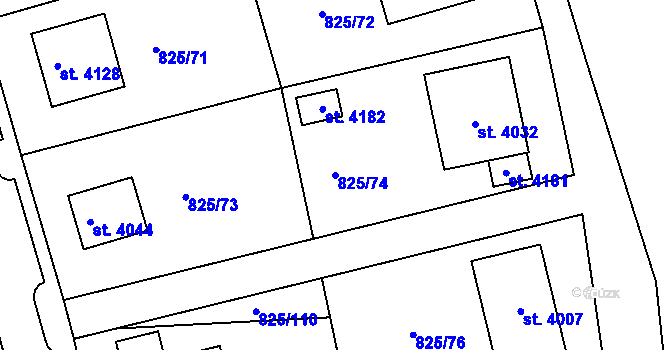 Parcela st. 825/74 v KÚ Humpolec, Katastrální mapa