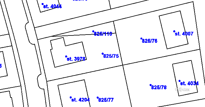 Parcela st. 825/75 v KÚ Humpolec, Katastrální mapa