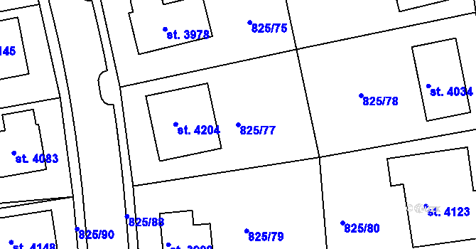 Parcela st. 825/77 v KÚ Humpolec, Katastrální mapa