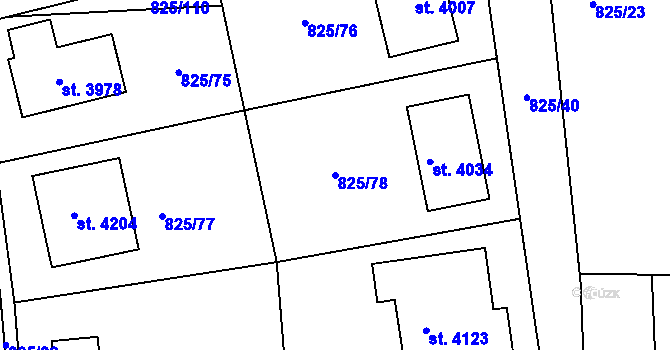 Parcela st. 825/78 v KÚ Humpolec, Katastrální mapa