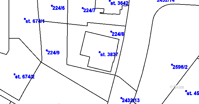 Parcela st. 3837 v KÚ Humpolec, Katastrální mapa